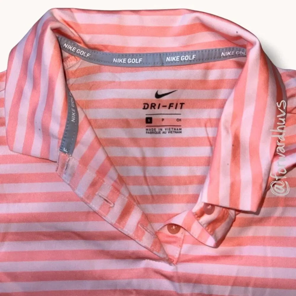 Nike Golf Dri-FIT Polo Pink Stripe Shirt - Small Spots - Size S